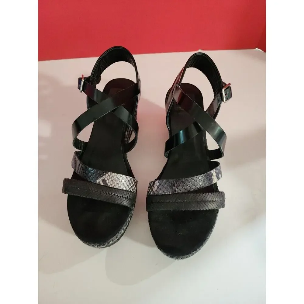 KANNA Espadrilles Womens Sandals Shoes Size 9 EUR 39 Black Strappy platform